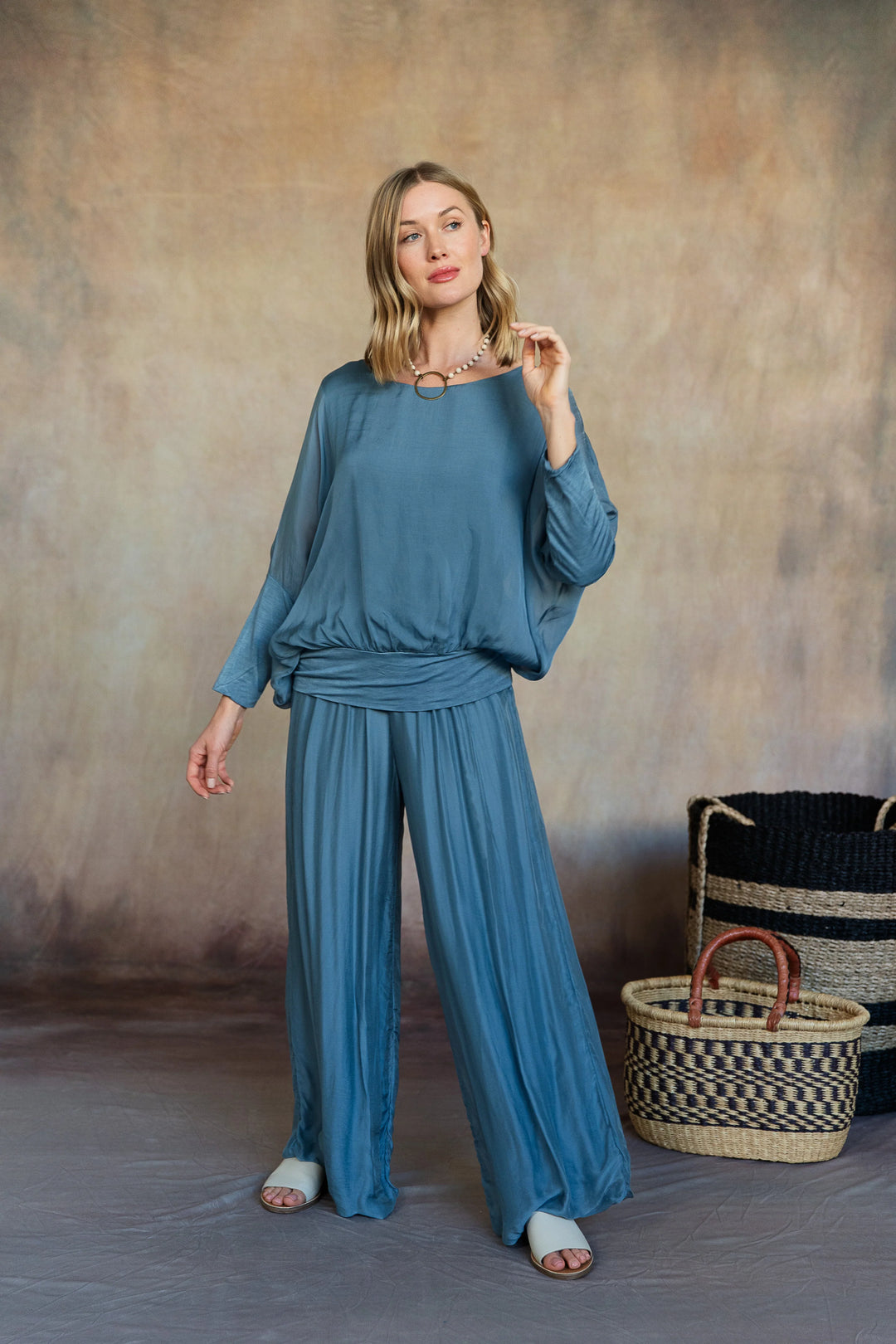 Madelyn Silk Pants in Aegan Blue