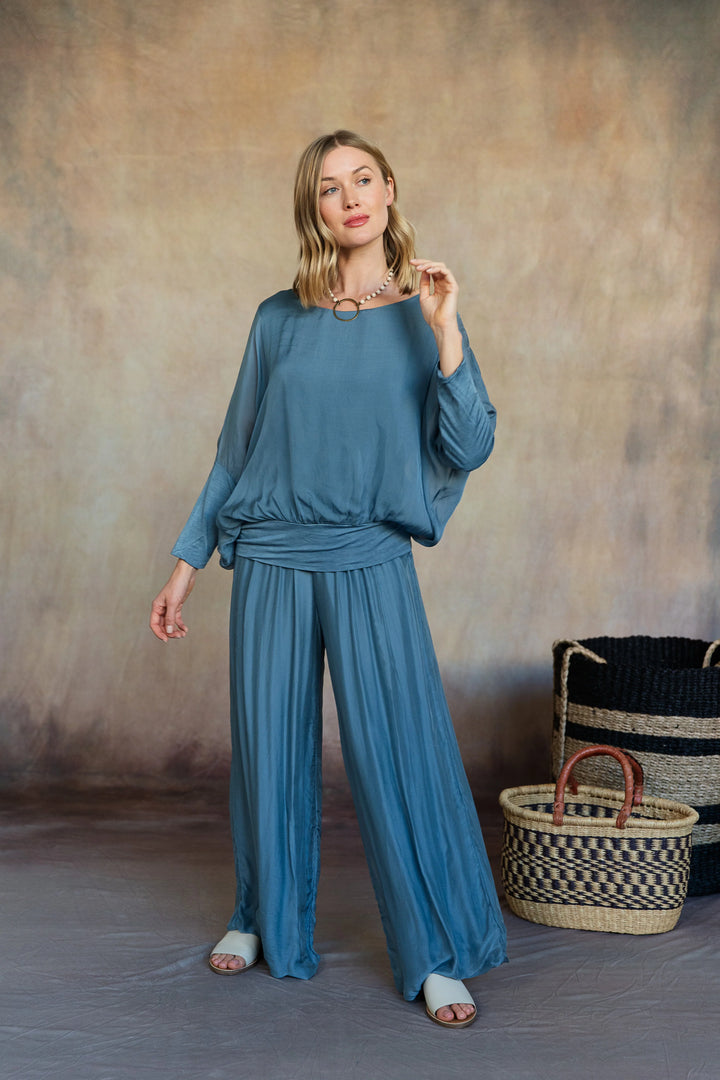 Madelyn Silk Pants in Aegan Blue