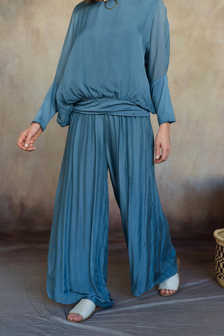 Madelyn Silk Pants in Aegan Blue
