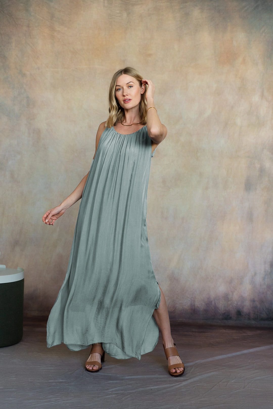 Marina Silk Dress in Sage