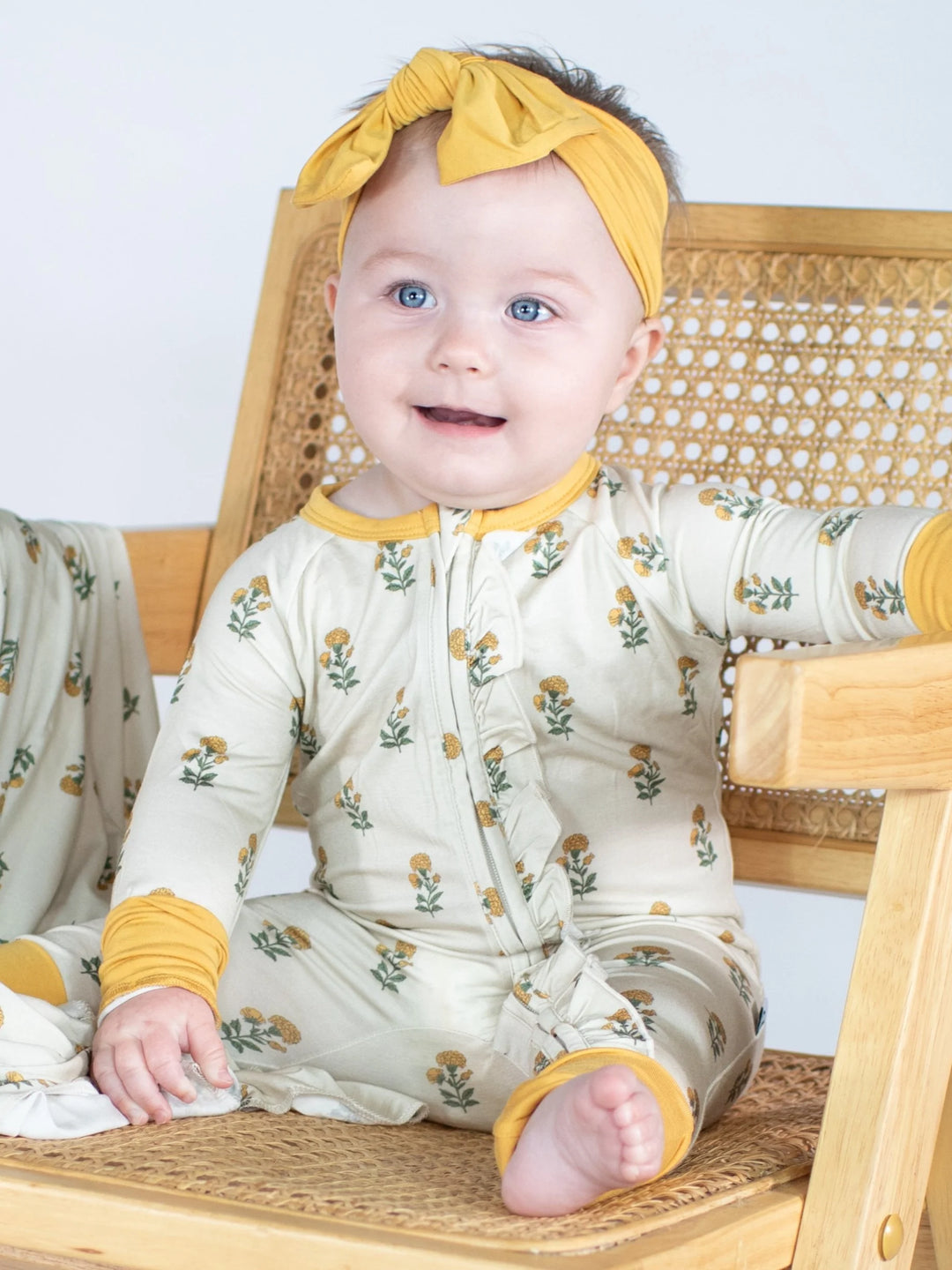 Long Sleeve Zip Pajama in Marigold Block Print
