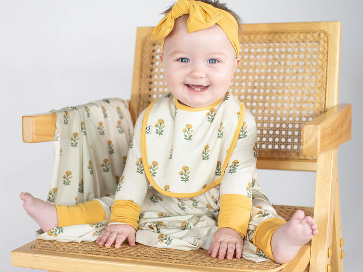 Long Sleeve Zip Pajama in Marigold Block Print