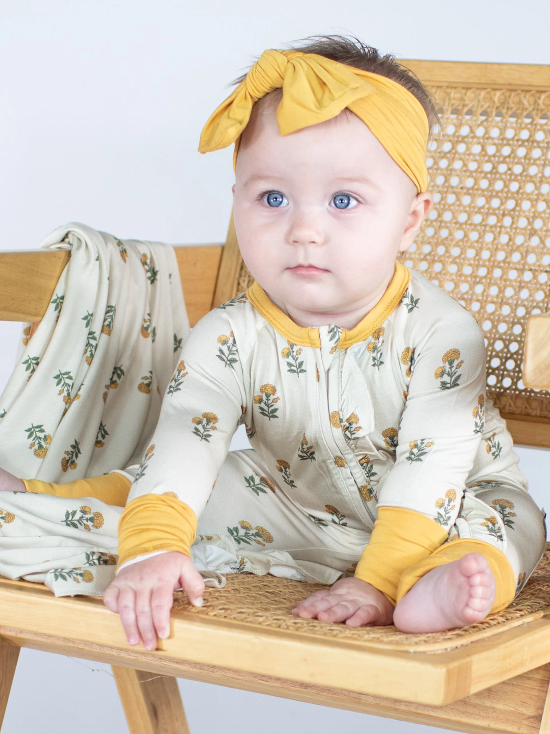 Long Sleeve Zip Pajama in Marigold Block Print