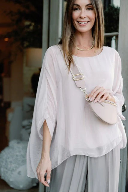 Martina Silk Top in Pale Pink