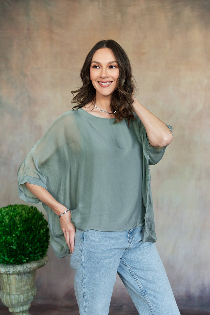 Martina Silk Top in Sage