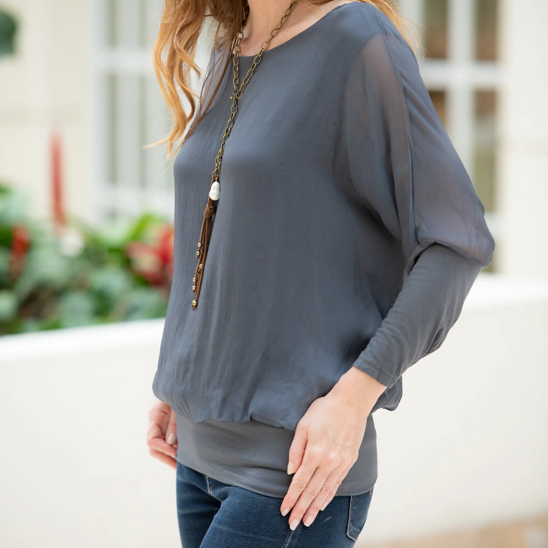 Cassandra Silk Top in Dark Grey