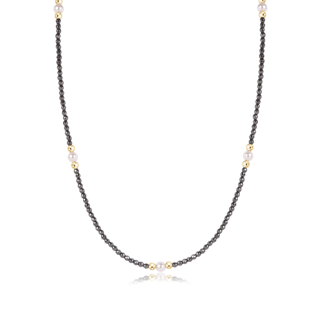 15" Choker Beaded - Purpose Pearl 4mm Faceted Hematite
