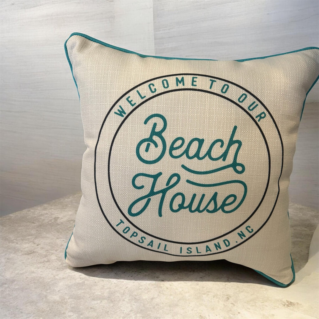 Welcome To Our Beach House Seal Pillow - Topsail Island, NC - Coastal piping