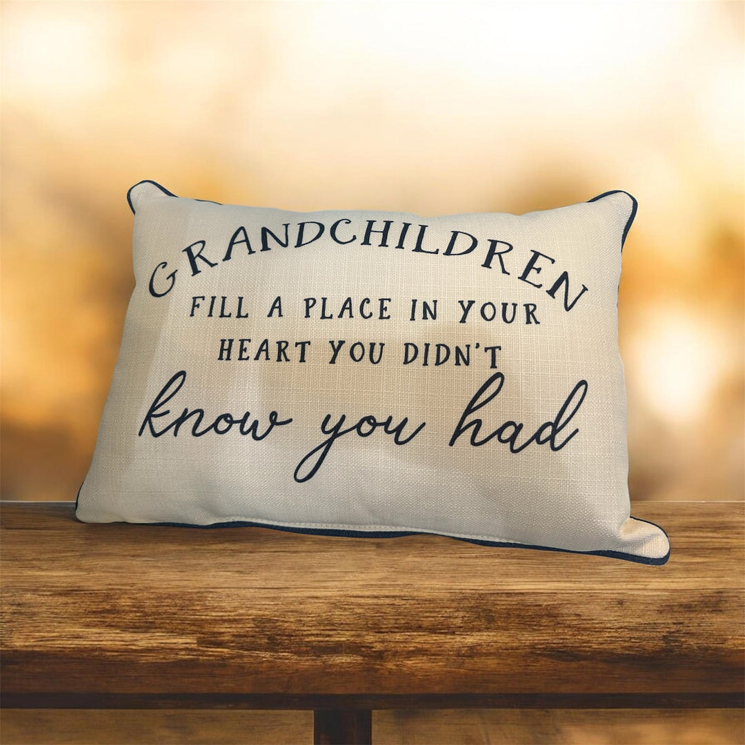 Grandchildren In Your Heart Pillow - Charcoal Piping
