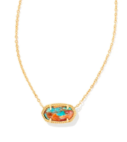 Elisa Gold  Bronze Veined Turquoise Magnesite Red Oyster Necklace
