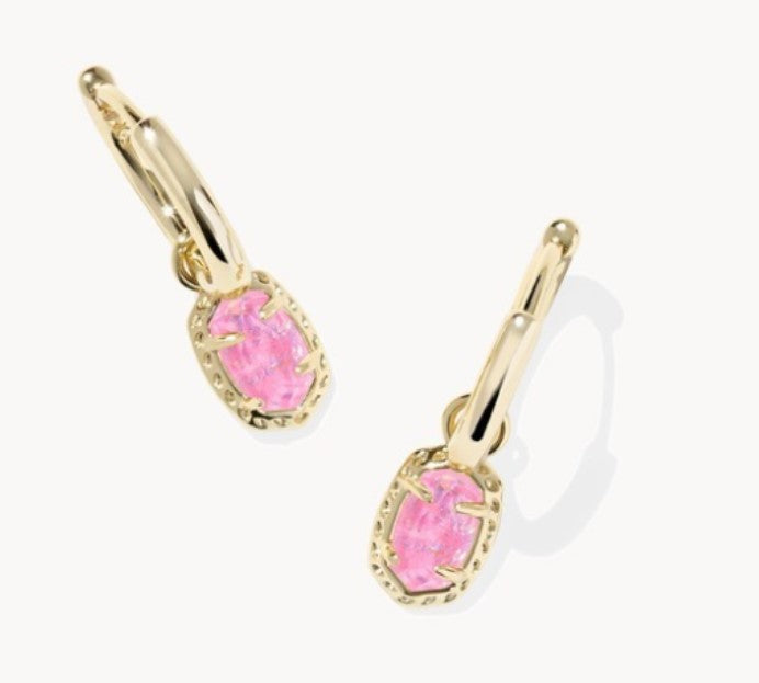 Emilie Huggie Gold Pink Iridescent Glitter Glass Earrings