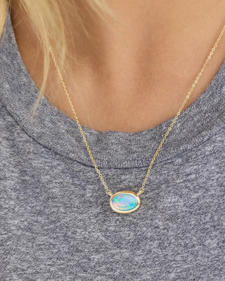 She's A Boss Pendant Necklace Gold-Blue Opal