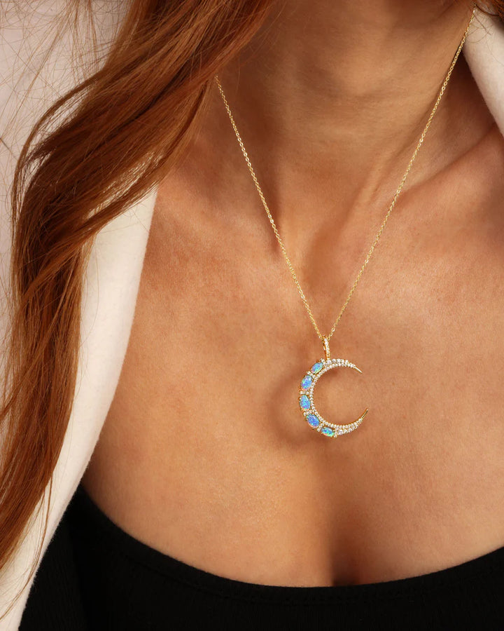 She's an Icon Blue Opal Moon Necklace
