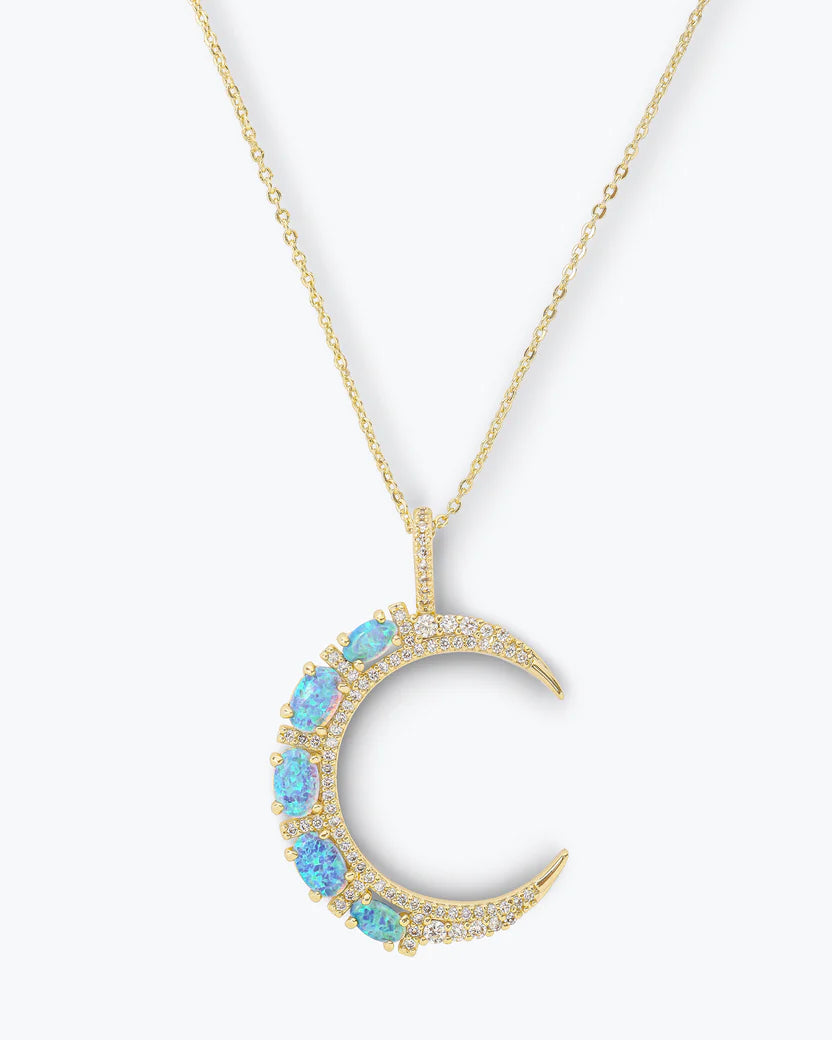She's an Icon Blue Opal Moon Necklace