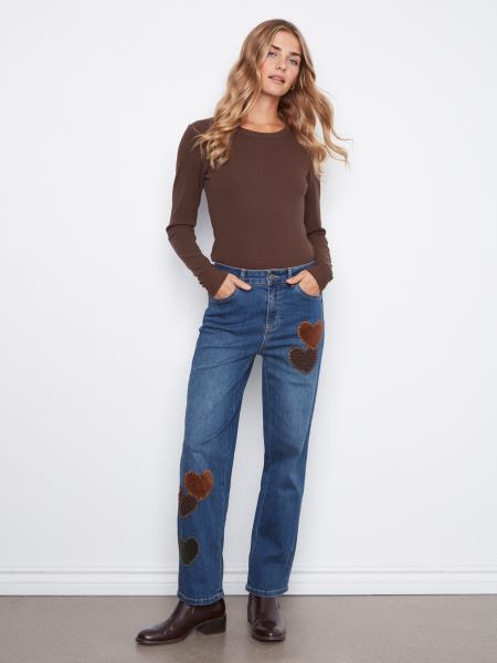 Straight Leg Pants with Corduroy and Leopard Heart Patches