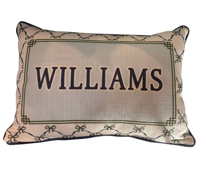 Pillow CUSTOM Preppy Bow Frame Hometown - Laurel piping