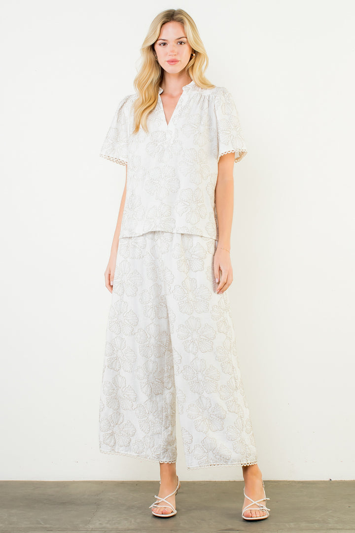 White Blouse with Gold Florals