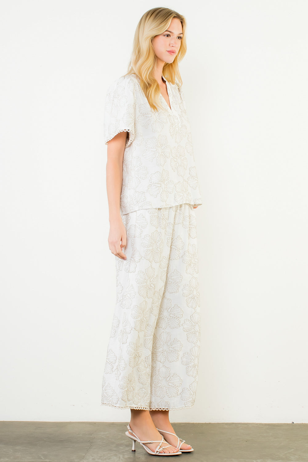 White Blouse with Gold Florals