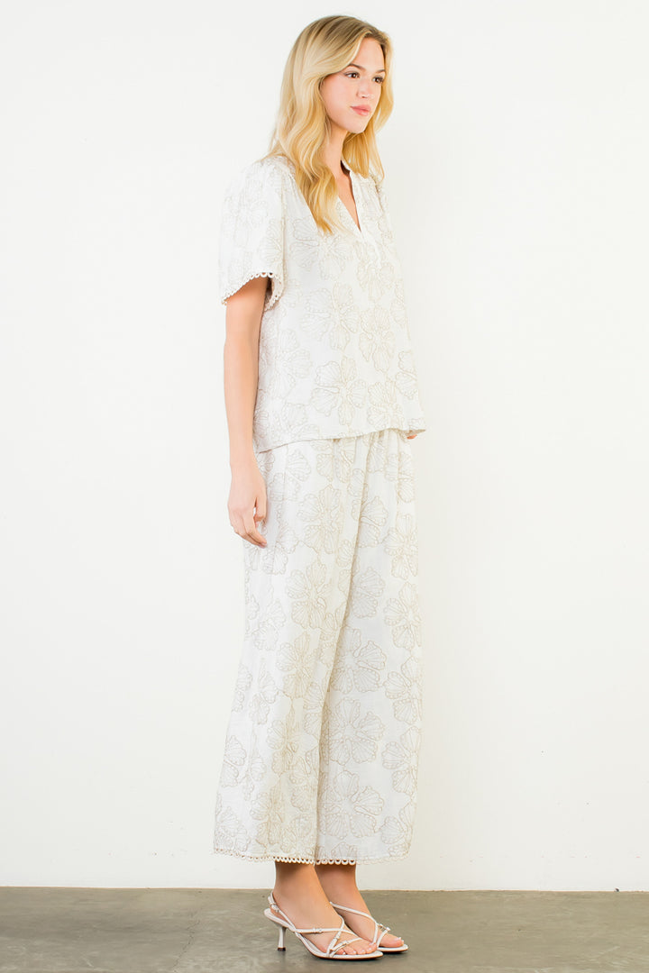 White Blouse with Gold Florals
