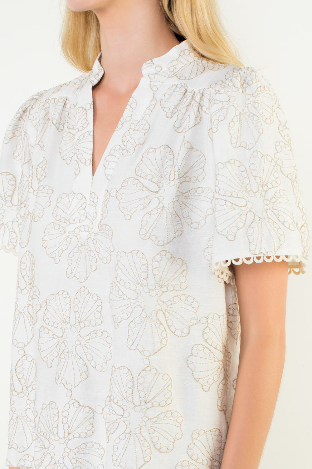 White Blouse with Gold Florals