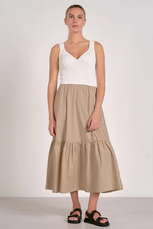 Mixed Media Maxi Tank Dress in Sand