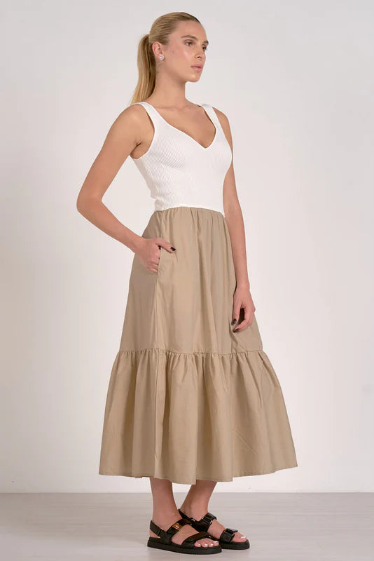 Mixed Media Maxi Tank Dress in Sand