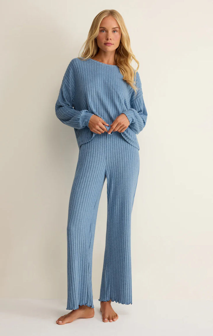 Oceanic Blue Dawn Smocked Rib Pant