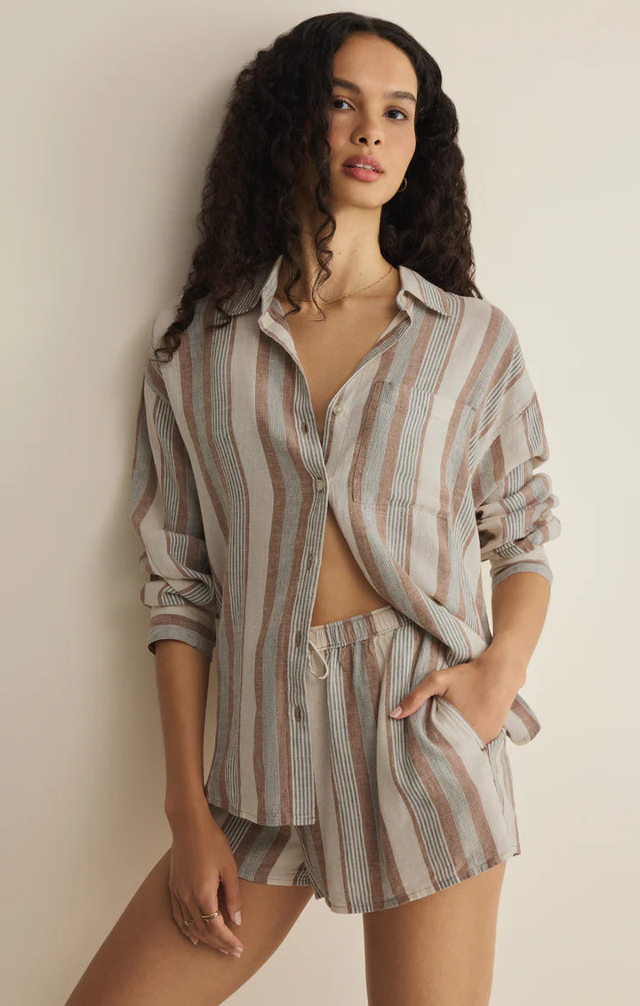 The Perfect Linen Striped Short in Island Coconut