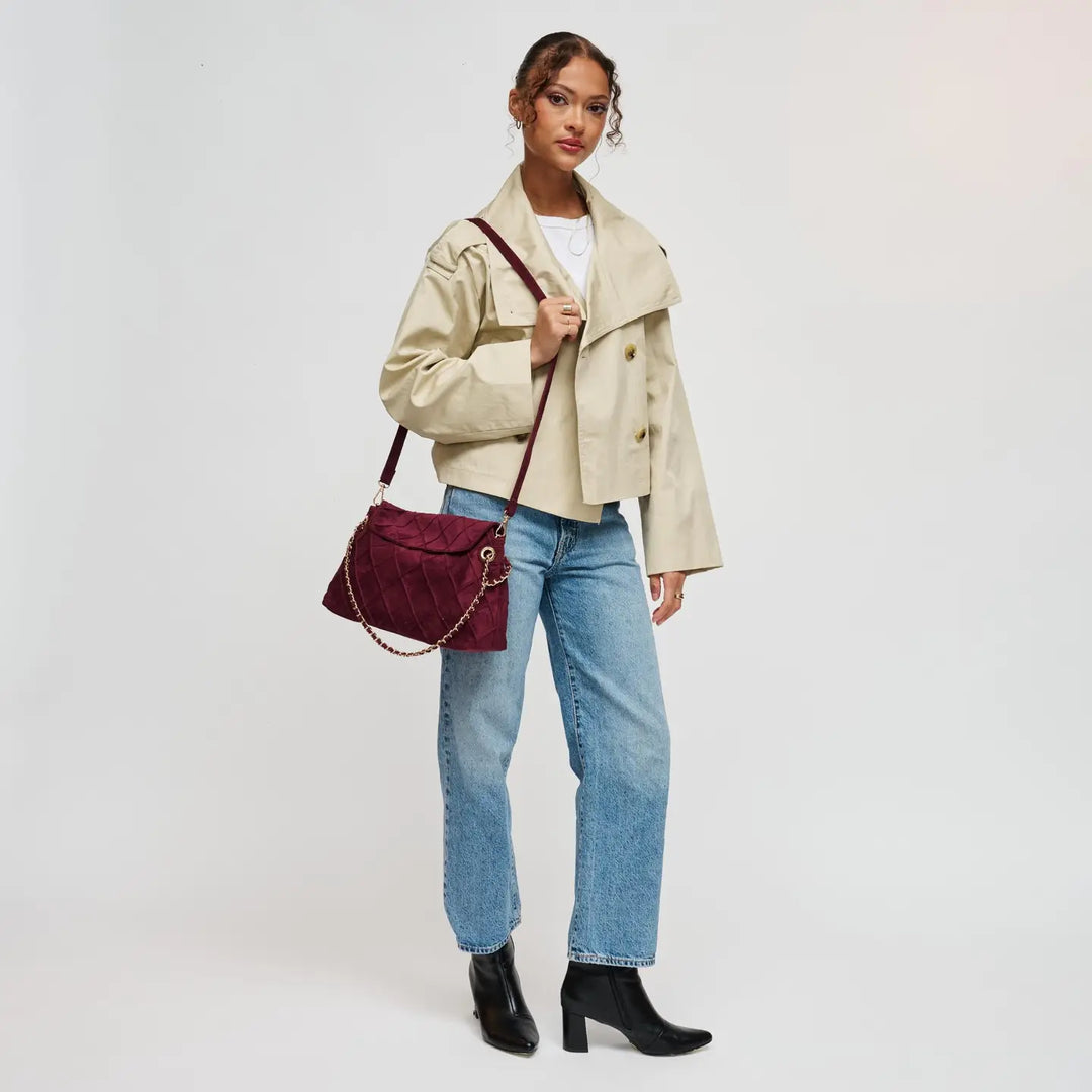 Crew Hobo Suede Handbag in Wine