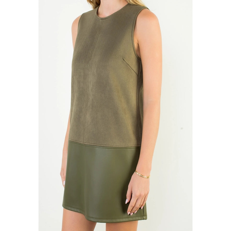 Sleeveless Mixed Media Dress - Olive