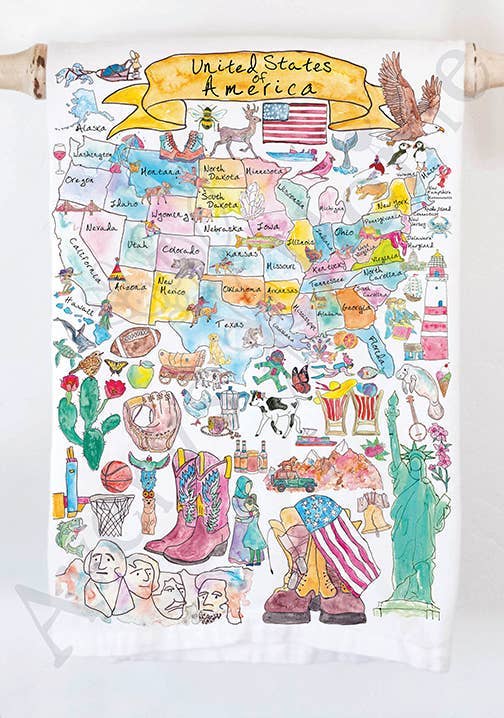 USA Map Icon Gift Souvenir Tea Towel