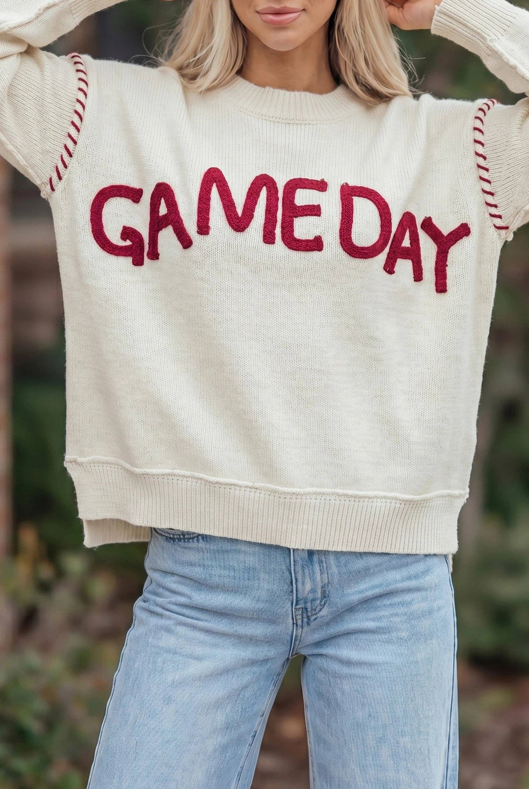 Drop Shoulder Game Day Letter Print Pullover Sweater