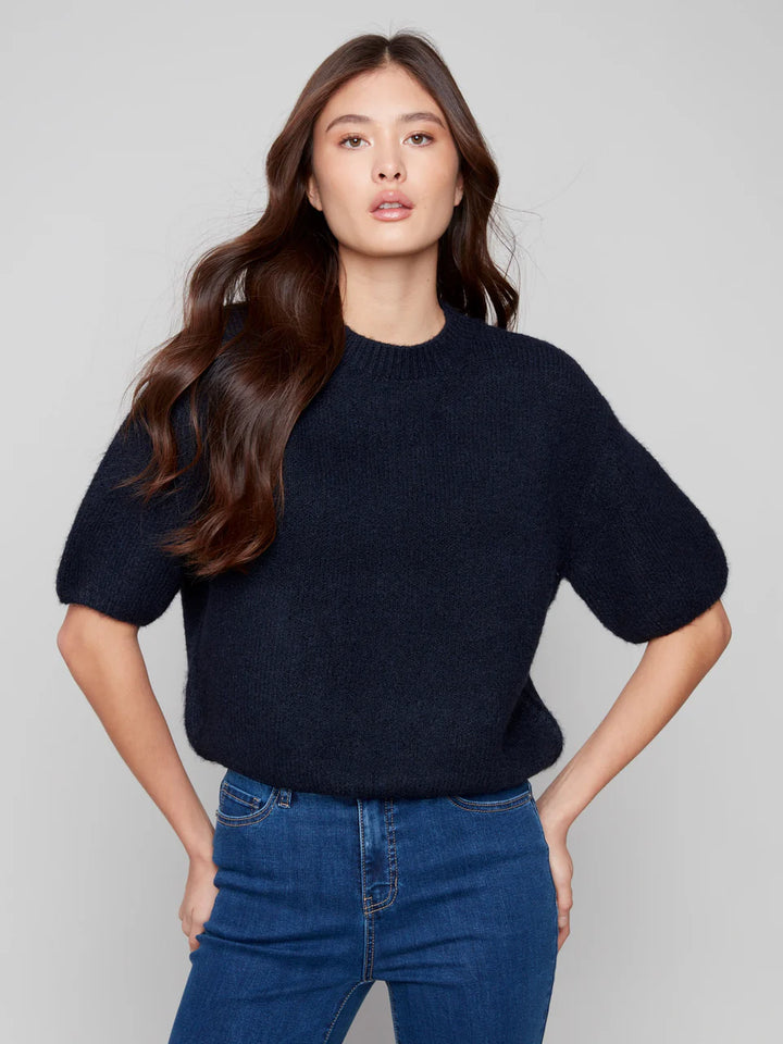 Balloon Elbow Sleeve Knit Sweater - Moonlight