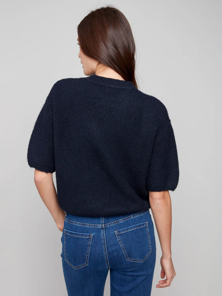 Balloon Elbow Sleeve Knit Sweater - Moonlight