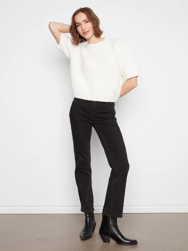 Elbow Sleeve Balloon Shape Sweater in Ecru