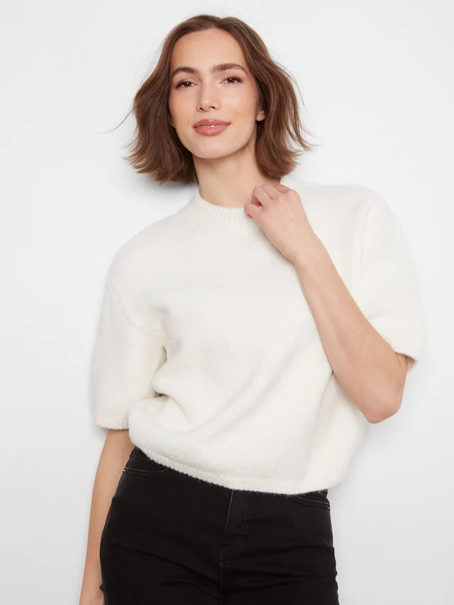 Elbow Sleeve Balloon Shape Sweater in Ecru