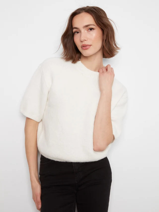 Elbow Sleeve Balloon Shape Sweater in Ecru