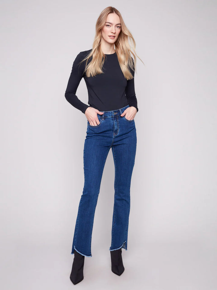 Bootcut Jeans With Asymmetrical Hem - Indigo