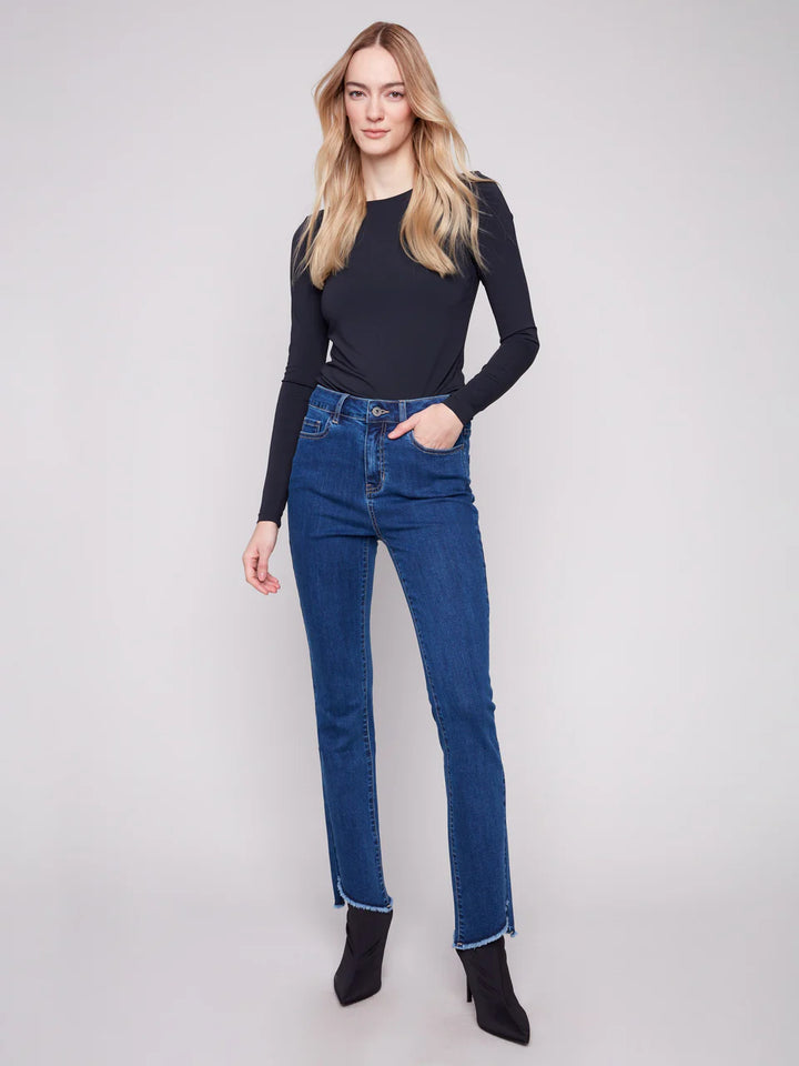 Bootcut Jeans With Asymmetrical Hem - Indigo