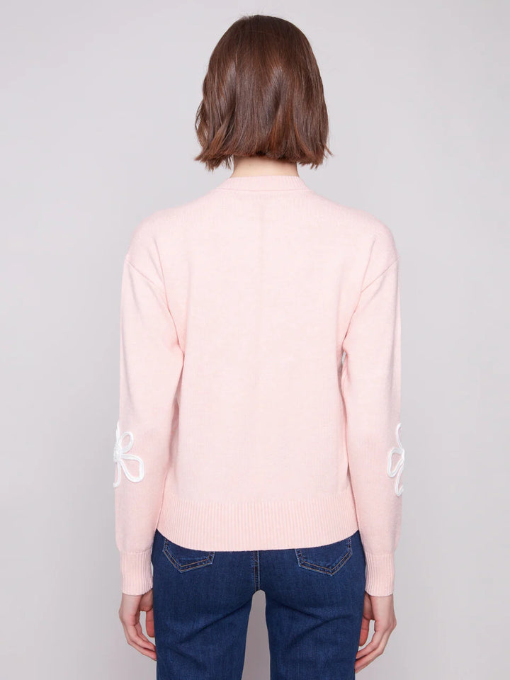 Crew Neck Floral Soutache Sweater - Heather Ballet