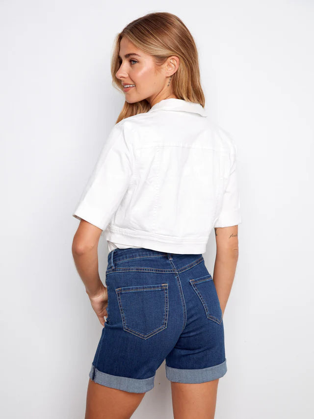 Cropped Denim Jacket in White