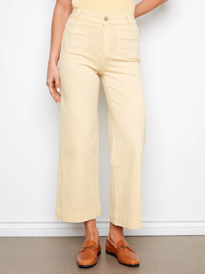 Colored Twill Cropped Flare Leg Patch Pocket Pant in Butter