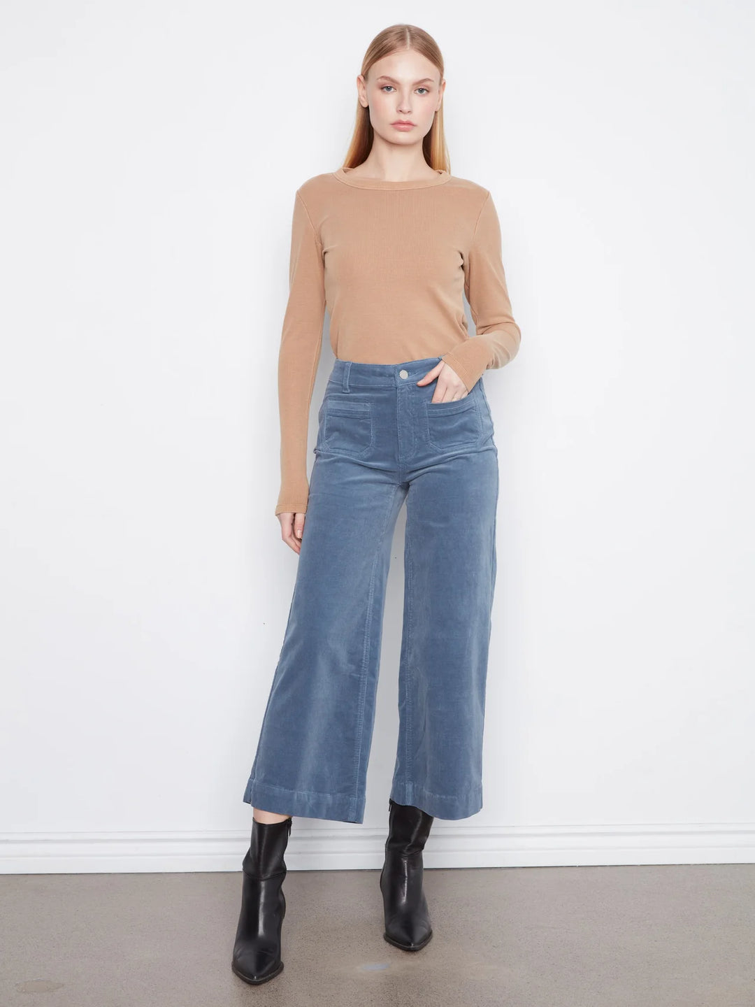 Cropped Insert Pocket Wide Leg Corduroy Pants in Storm