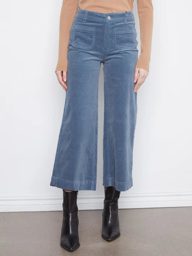 Cropped Insert Pocket Wide Leg Corduroy Pants in Storm