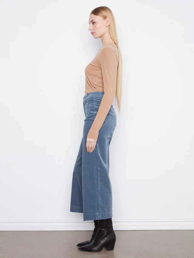 Cropped Insert Pocket Wide Leg Corduroy Pants in Storm