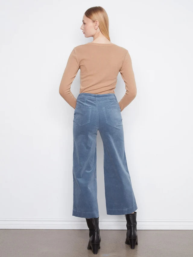 Cropped Insert Pocket Wide Leg Corduroy Pants in Storm
