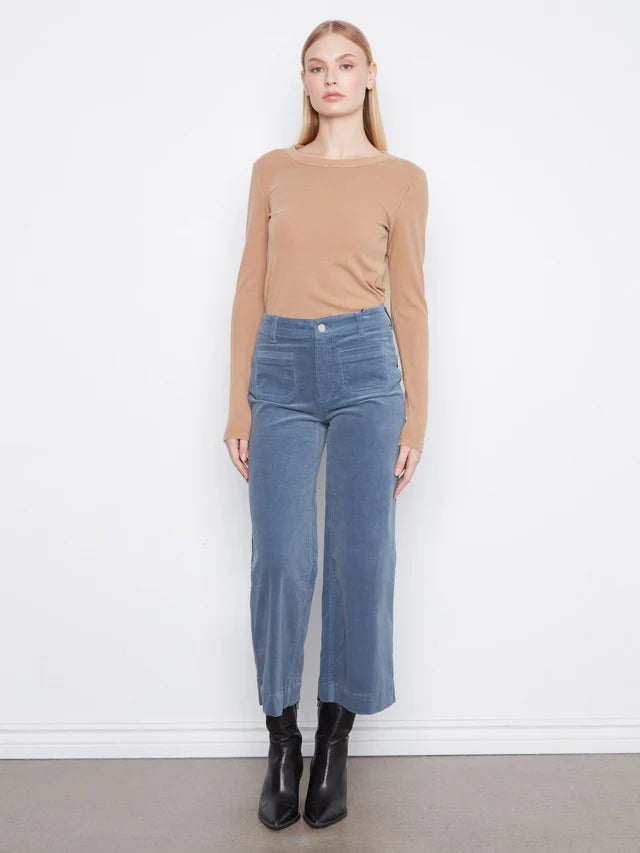 Cropped Insert Pocket Wide Leg Corduroy Pants in Storm