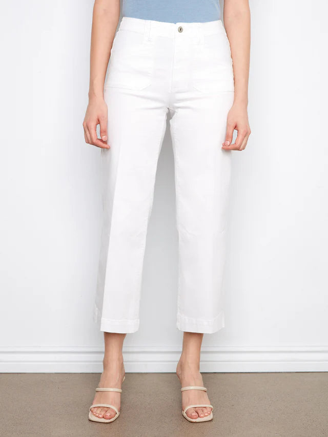 Cropped Wide Leg Stretch Twill Jeans in White