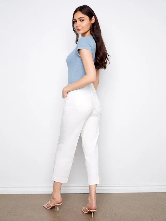 Cropped Wide Leg Stretch Twill Jeans in White