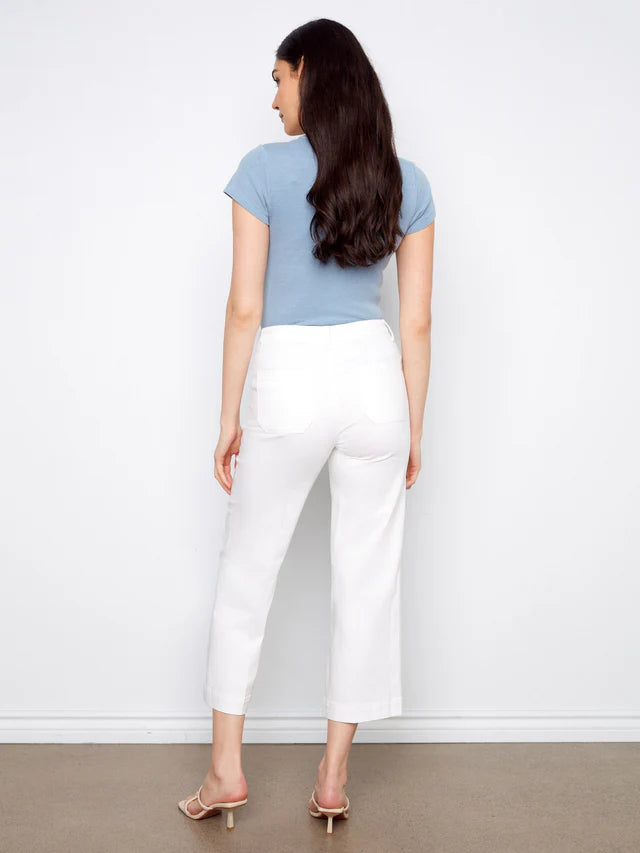 Cropped Wide Leg Stretch Twill Jeans in White